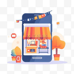 手机网购图片_网站上的网购商店和手机设计。精