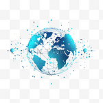 全球网络世界的概念。技术地球与大陆地图和连接线，点和点。数字数据星球设计采用简单的扁平风格，单色。