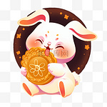 中秋节场景可爱的兔子吃月饼卡通手绘元素