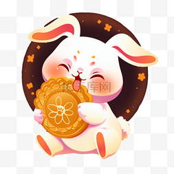 吃月饼的兔子图片_中秋节场景可爱的兔子吃月饼卡通
