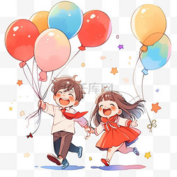 欢呼庆祝的孩子图片_可爱的孩子元素拿着气球欢呼庆祝