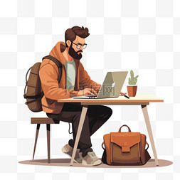 使用膝上型计算机的坐着的男性程