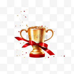 胜利的金杯图片_带五彩纸屑和红丝带的金杯以纪念