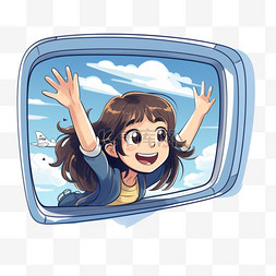 从窗口图片_从飞机窗口挥手的快乐女孩