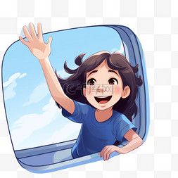 窗口飞机图片_从飞机窗口挥手的快乐女孩