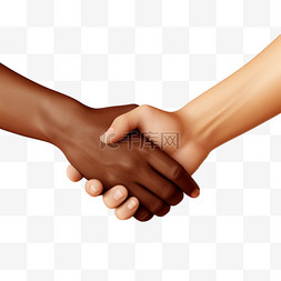 晒黑的皮肤和棕色皮肤的手握手