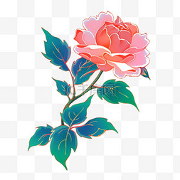 国庆节牡丹花元素手绘彩色