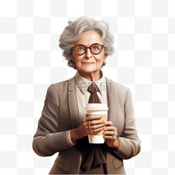 拿咖啡的女图片_戴眼镜和西装的老女商人拿着纸咖