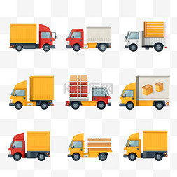 卡车集装箱货车图片_一组交付图标。快速送货，免费送