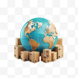 工会象征图片_象征全球贸易的3D地球图形插图。