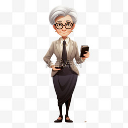 戴眼镜和西装的老女商人，手机直
