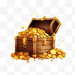 木箱和装有金币的大旧袋子，钱堆隔离。