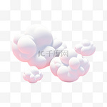 白色的3D真实感云层孤立地设置在粉色的粉色背景上。在天空中渲染柔软的圆形卡通蓬松的云朵图标。三维几何形状矢量插图