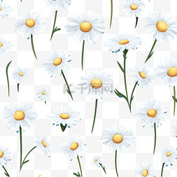 花卉图案插图图片_蓝色背景上的各种白色雏菊卡通插