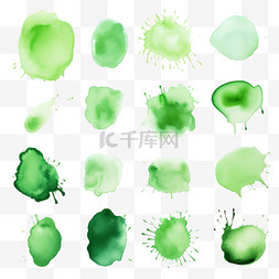 水彩调色板图片_水彩画抽象绿色污渍收藏
