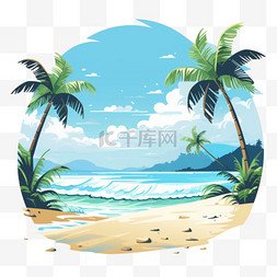 夏季棕榈图片_平坦设计的天堂热带海滩