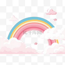 可爱的彩虹和云彩粉色的背景