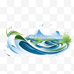 风图标自然，波浪流动，凉爽天气，气候和运动，矢量插图