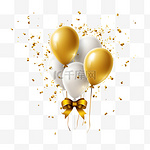 周年纪念节日的现实背景，带有金色气球数字、闪闪发光的彩带和五彩纸屑孤立的矢量插图