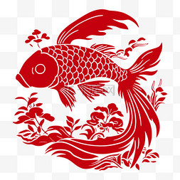 红色中国风鲤鱼图片_红色鲤鱼中国风剪纸免抠元素