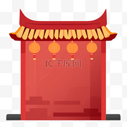 中式门楼红墙古风插画中国风元素
