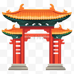 中国风门楼图片_中式门楼建筑中国风插画元素