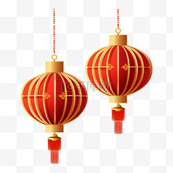 红灯笼免抠png素材图片_春节新年两个鎏金红灯笼免抠元素