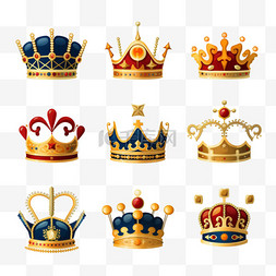 国王和王后图片_皇冠集图标。矢量插图。