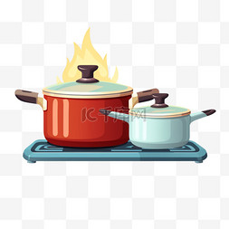 火锅食物素材图片_燃气灶上的火锅、平底锅和平底锅