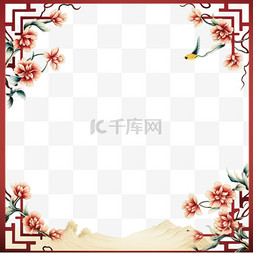 春节边框装饰扁平风框架文字框花
