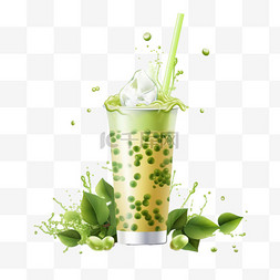 奶水和绿叶飞溅的泡泡茶横幅广告