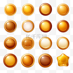 游戏按钮圆卡通图片_用于用户界面游戏的木制和金色按