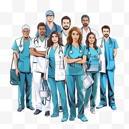 医生护士团队图片_手绘医生和护士包