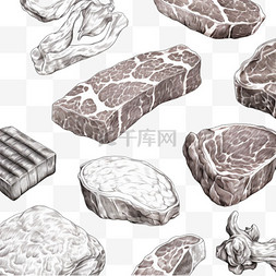 动物抽象装饰图案图片_肉黑白素描牛肉猪肉无缝图案