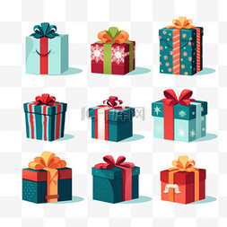 圣诞礼品包装图片_平面设计的五颜六色的圣诞礼盒系