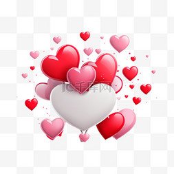 心意卡图片_用红色和粉色的3D心形祝贺情人节