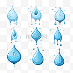 卡通的眼泪。汗水或哭液，落下蓝色的水滴。雨滴隔离集