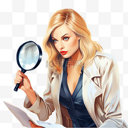 寻找员工图片_拿着放大镜的女人在网上寻找员工