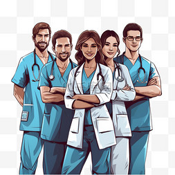 团队服务图片_手绘医生和护士包