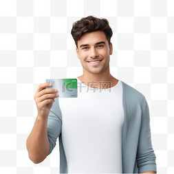 拿着一张浅绿色的银行卡的人