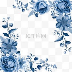 古典蓝色装饰图片_装饰框背景，蓝色复古花卉设计向