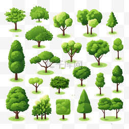 各种植物图标图片_具有各种形状的绿树和灌木的公园