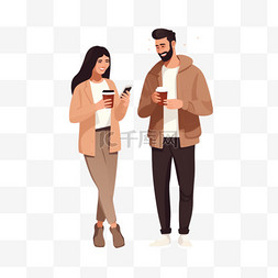 女性咖啡图片_女人和男人拿着咖啡看电话查看社