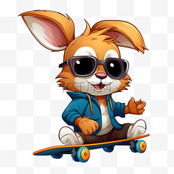 动物兔子图片图片_可爱的兔子在玩滑板，戴着眼镜卡