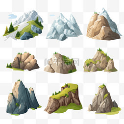 徒步图标图片_山脉岩石或高山丘陵自然平坦孤立