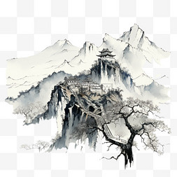 登山插画图片_山水景色山河风景自然高山登山插