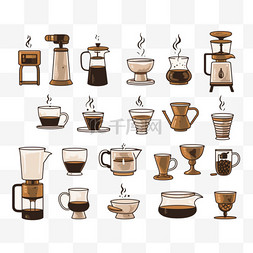 咖啡机杯子咖啡豆图片_一套咖啡元素和咖啡配饰