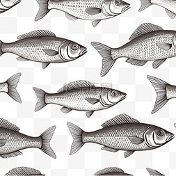 鱼纹纹理图片_手绘鱼无缝背景图案。