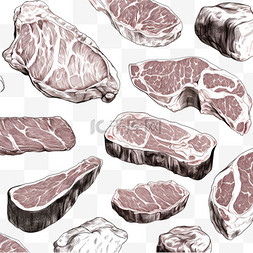 黑白素描图片_肉黑白素描牛肉猪肉无缝图案