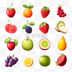 水果、浆果五颜六色的图标收藏